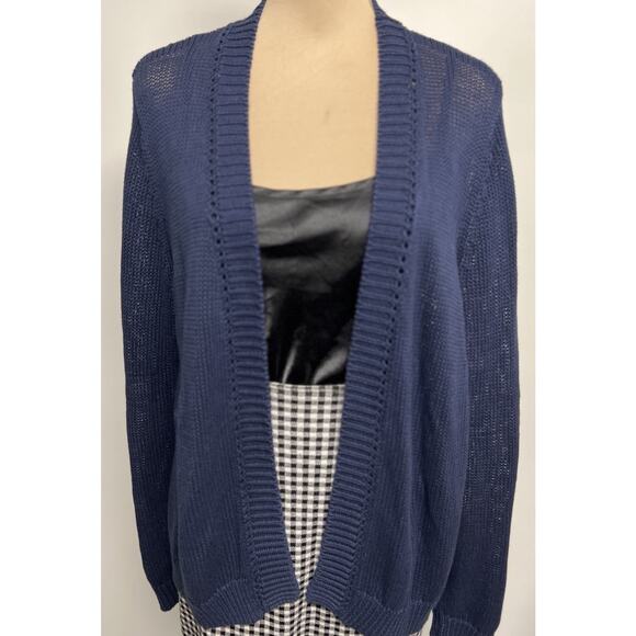 J. McLaughlin Cotton Linen Sweater Cardigan XL Comfort Quiet Luxury Navy Preppy - Picture 3 of 13